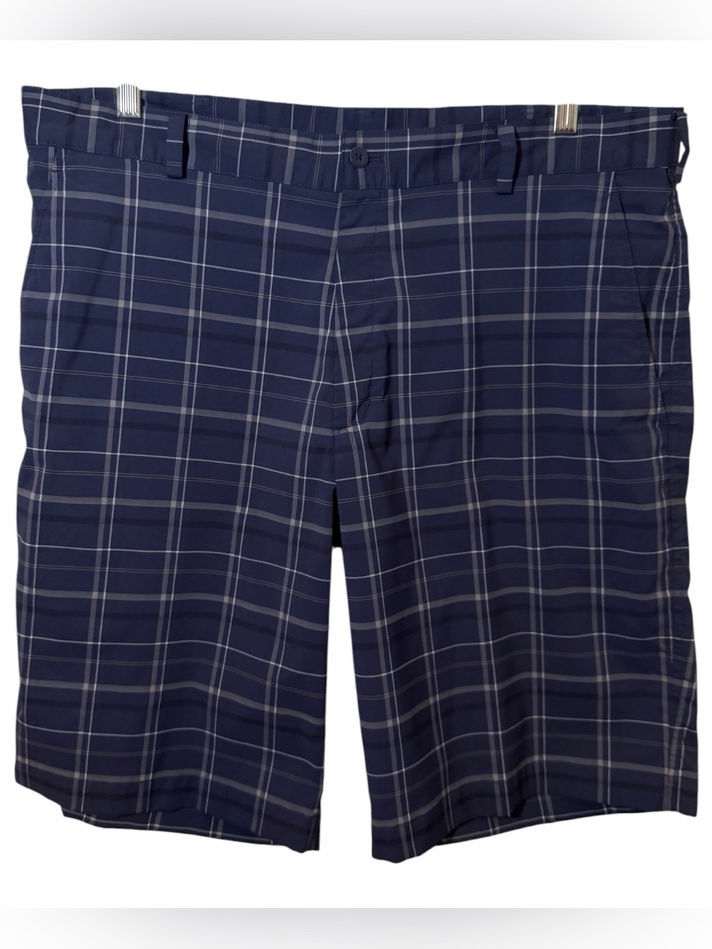 Nike Golf Shorts Mens 38 Navy Plaid Flat Fit Dry Swoosh Performance Zip Preppy